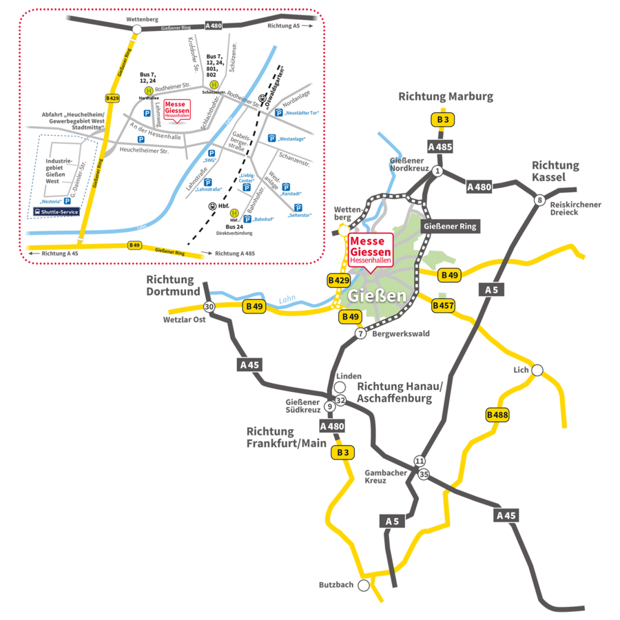 Arrival at the Giessen Exhibition Center (Hessenhallen)